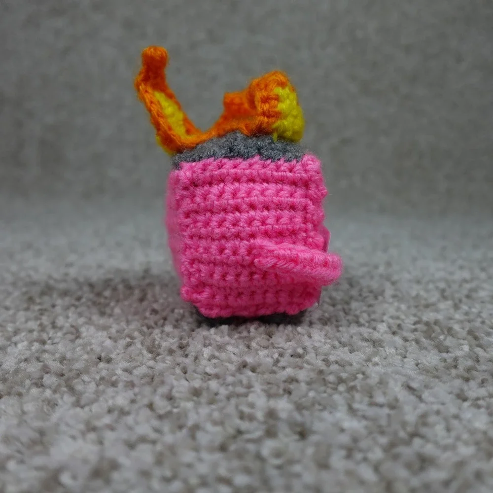 Handmade Pink Crochet Emotional Support Dumpster Fire Amigurumi Plush Desk Decor